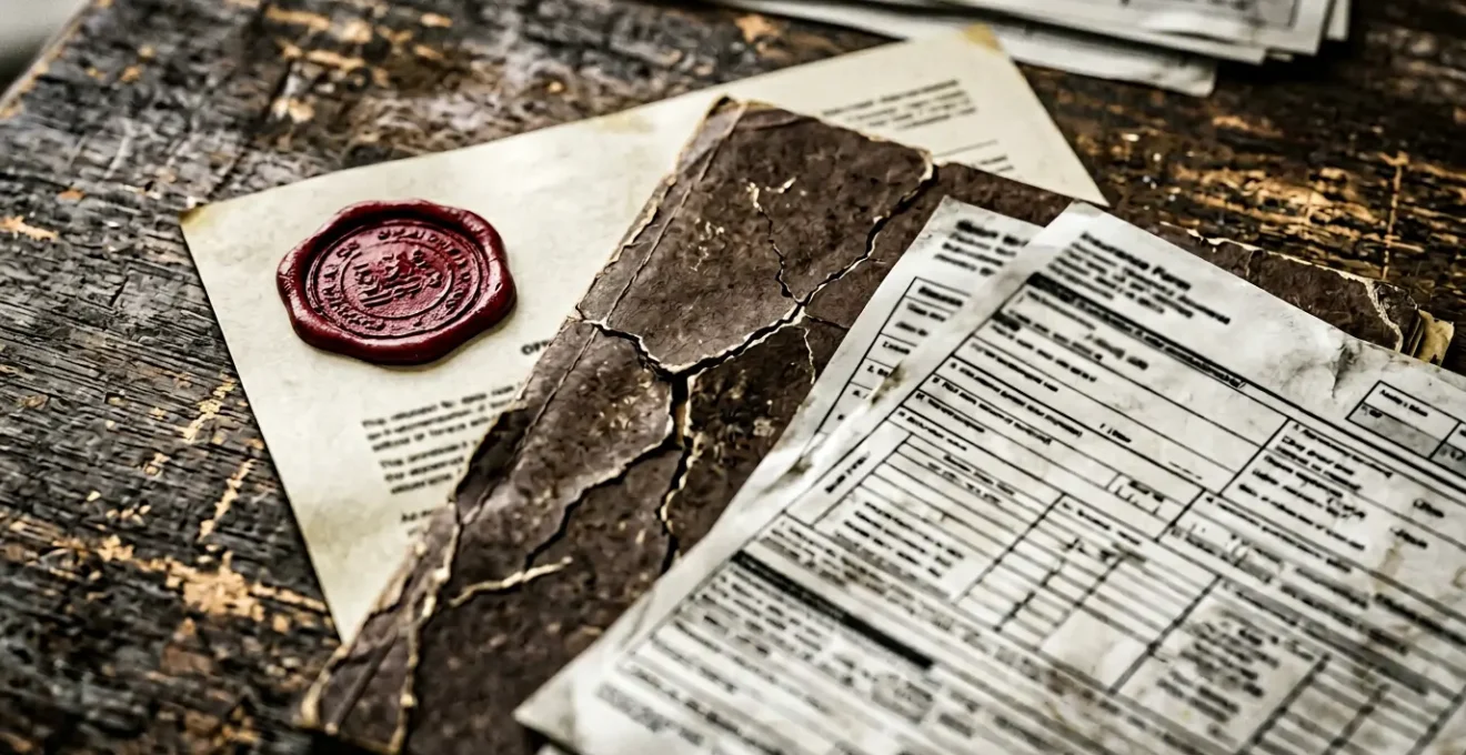 Document officiel avec tampon de reconnaissance de catastrophe naturelle et dossier de sinistre sur bureau en bois