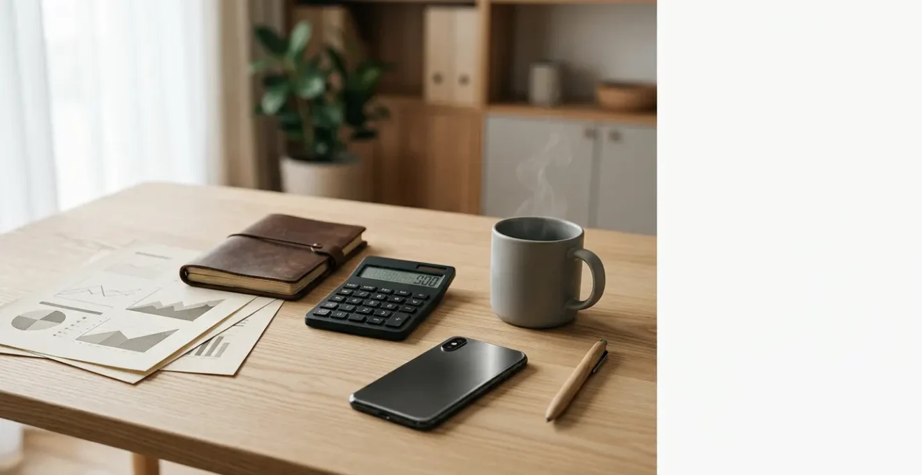 Documents administratifs de retraite et chômage sur un bureau lumineux avec calculatrice et café