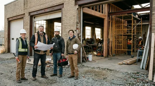 Une entreprise avec ses salariés reprenant leur activité après un sinistre