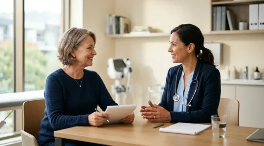 Patient en consultation médicale avec un spécialiste dans un cabinet moderne