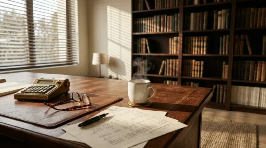 Bureau d'expert-comptable avec documents de calcul de retraite et calculatrice