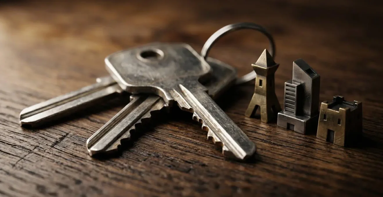 Clés de propriétaire avec symboles de protection d'assurance sur fond moderne