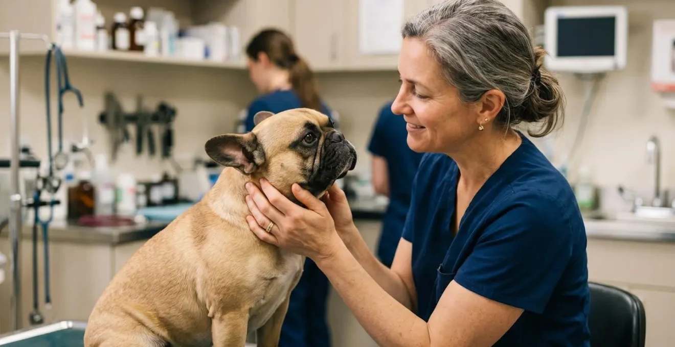 Bouledogue français chez le vétérinaire pour examen respiratoire