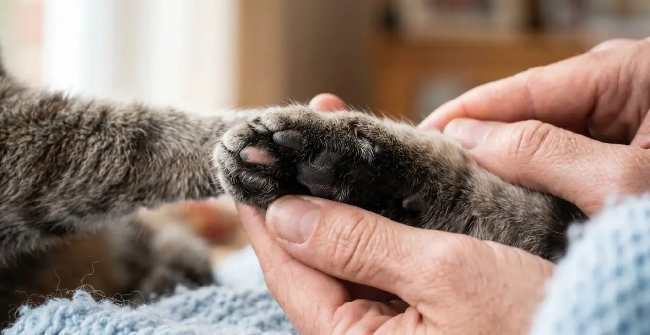 Chat âgé recevant des soins médicaux à domicile