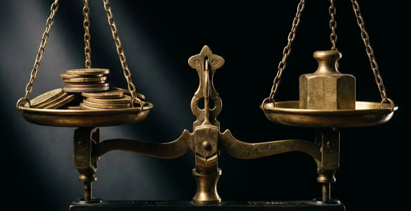 Balance symbolique équilibrant pièces et documents représentant les choix financiers