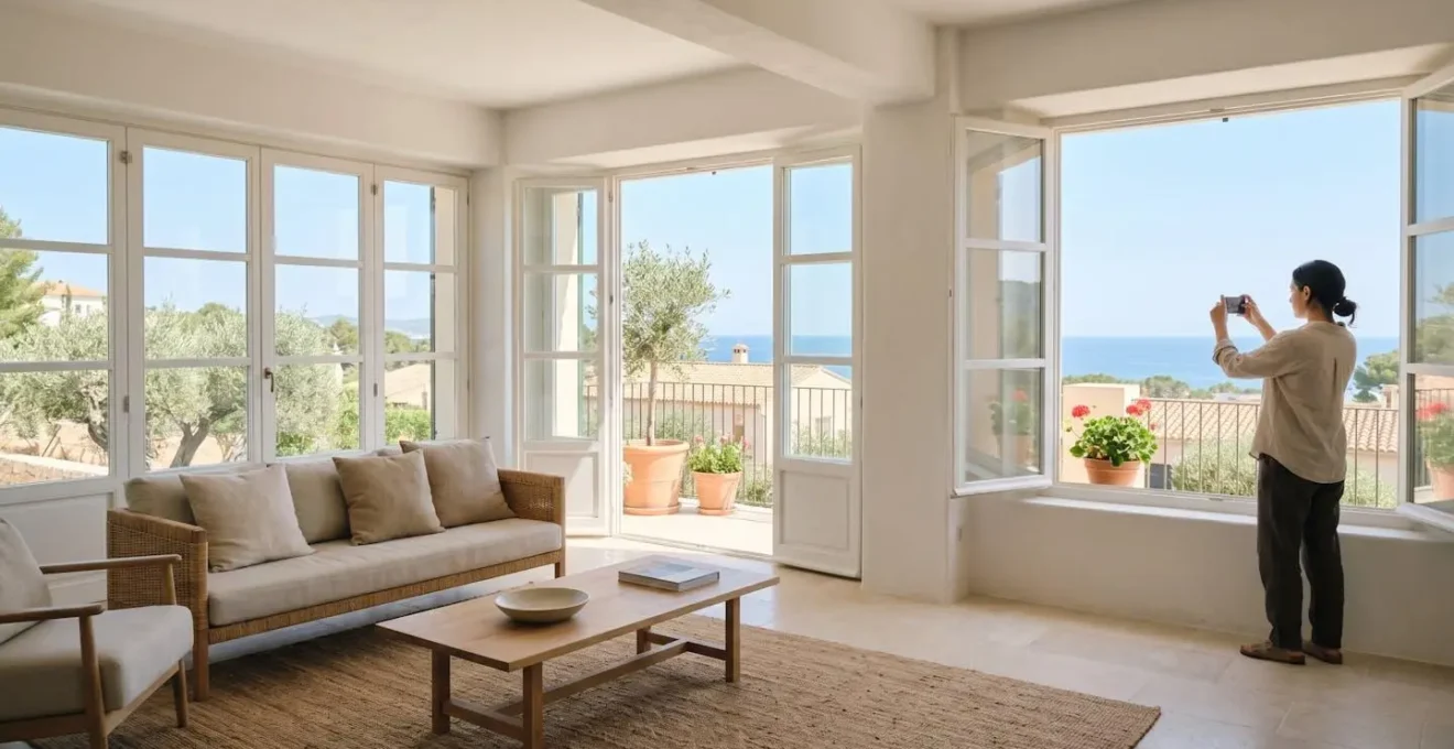 Personne photographiant minutieusement l'intérieur d'une location de vacances pour l'état des lieux.