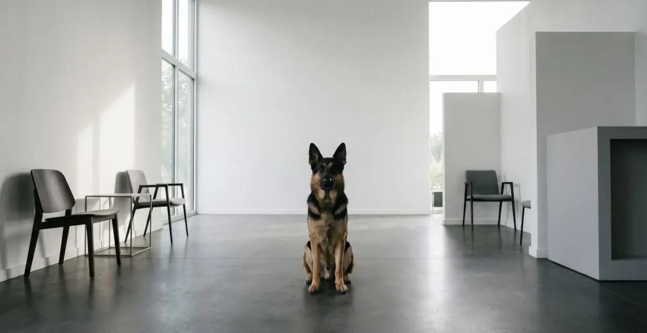 Grand chien avec balance symbolisant l'équilibre entre plafond d'assurance et coûts vétérinaires